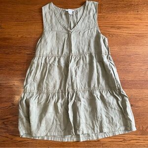 Lucky Brand Green 100% Linen Sleeveless Mini Sun Dress